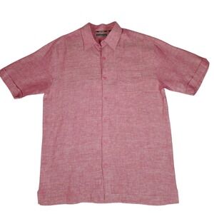 Cubavera Mens Pink 100% Linen Short Sleeve Button Down Shirt Size Medium